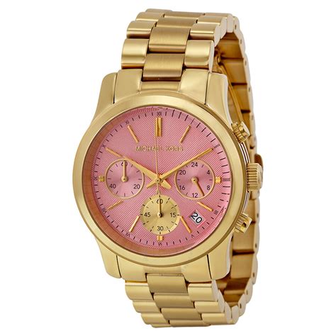 michael kors runway gold and pink watch|Michael Kors runway chronograph watch.